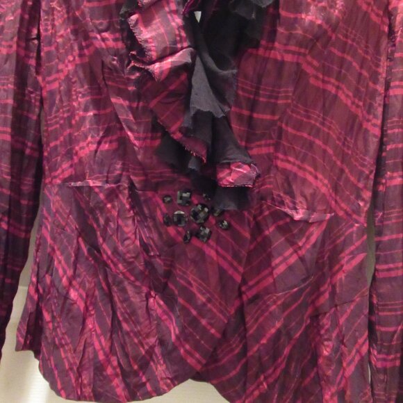 ALBERTO MAKALI Vintage Top Jacket Blouse Ruffles Crinkle 90s Unicorn Label Large - Picture 9 of 14